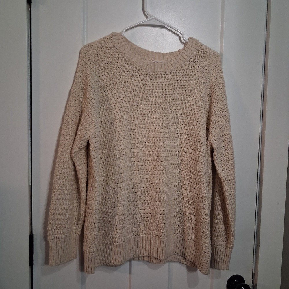 Old Navy Sweater Womens L Cream Stitchy Pullover Tunic Length Boho Cozy Casual